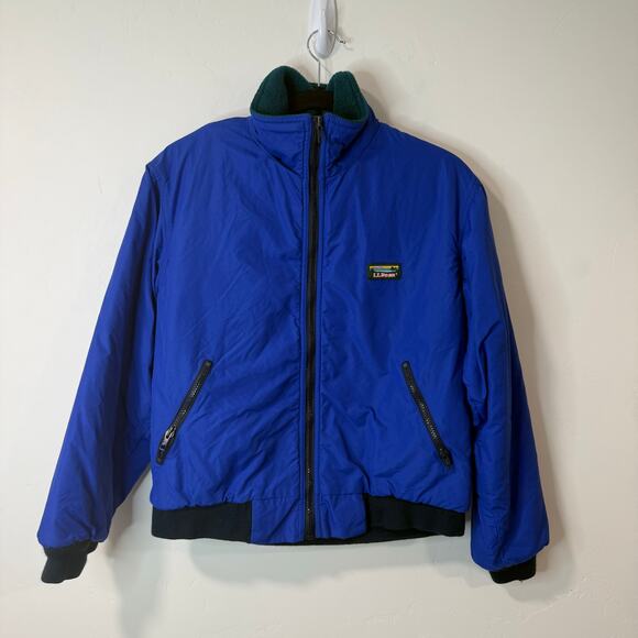 L.L. Bean Vintage Warm Up Jacket Full Zip Fleece Lined Windbreaker Bomber Blue - Picture 1 of 6